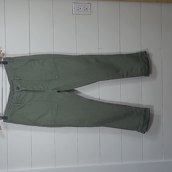 EUC Frame 100% Linen Green Cropped Pant Button Fly Pants Women's sz 24 - Picture 2 of 10
